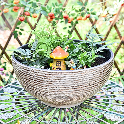 Image of Sungmor Hydroponic Planter Large Garden Bowl Micro Landscape Succulent Pot - 15.6 inch Diameter 0.5 inch Thickened Big Water Lily Container - Resin Marble Texture Functional Mini Fish Pond Fountain Bird Bath