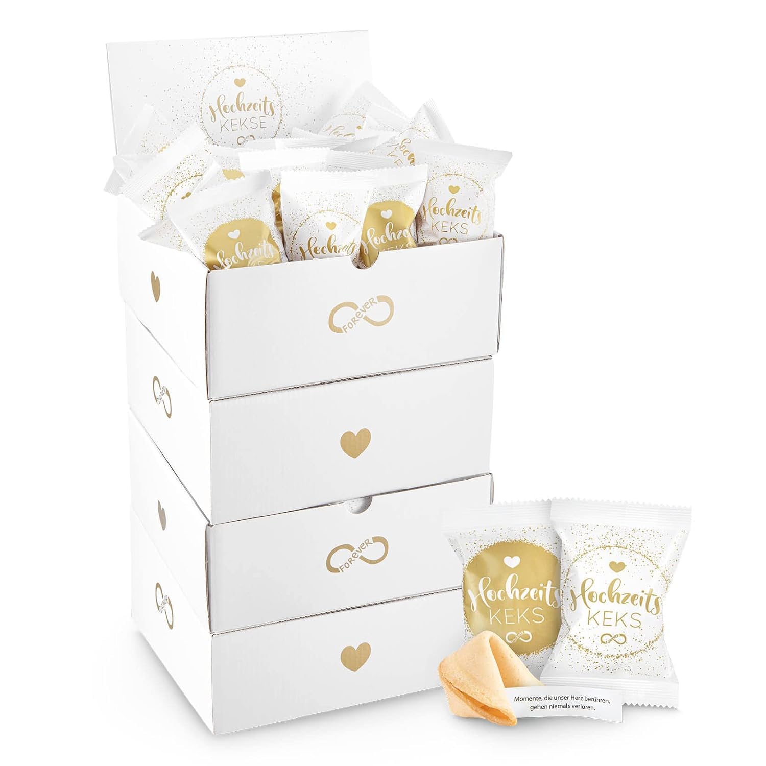 100er Box Hochzeits-Kekse (5 x hübsche 25er Aufsteller) | Glückskeks Hochzeiten als Hochzeitsdeko oder für die Candybar | frisch gebackene und vegane Idee & made in Germany