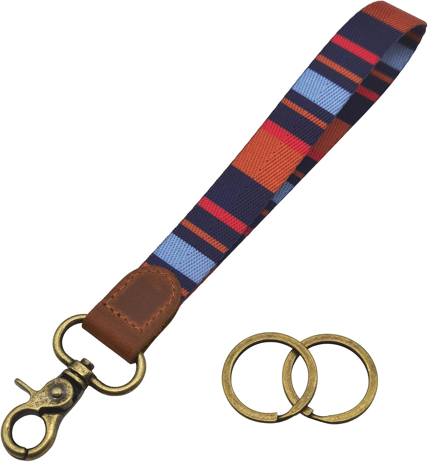 Wrist Lanyard Strap for Key, Keychain with Colorful Wristlet Genuine Leather and Classic Gold Key Holder, Cool for Woman/Men