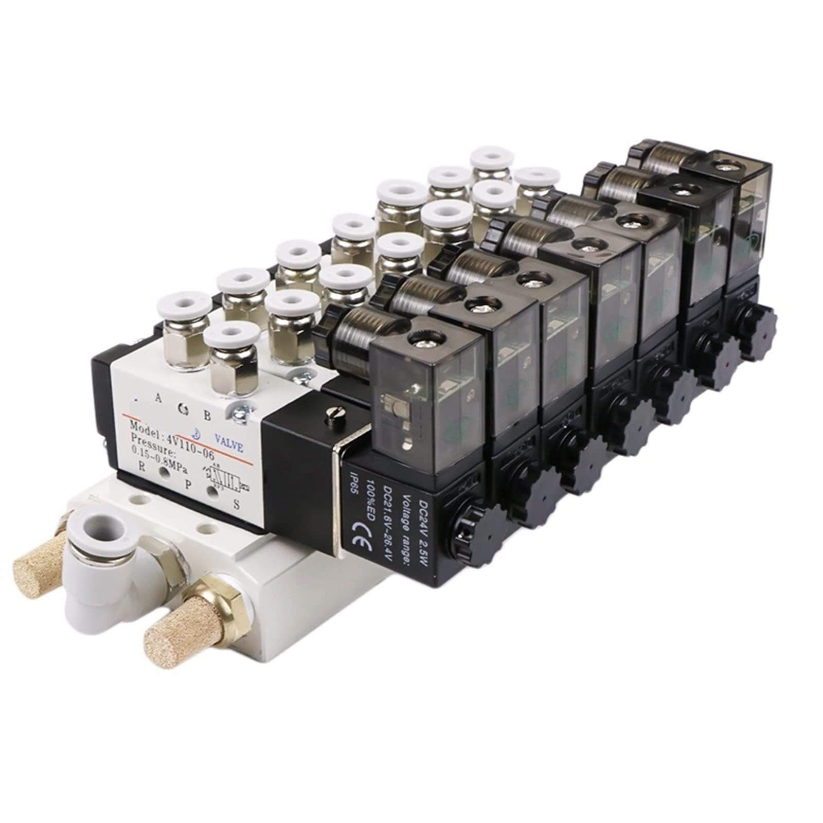 Akcesoria do sprężarek, pasuje do pojedynczej cewki, 2 pozycje, 5 kierunków, pneumatyczny zawór elektromagnetyczny 4 V 210-08, 12 V, 24 V, 110 V, 220 V, 1 sztuka (Ac110, With-6 mm)