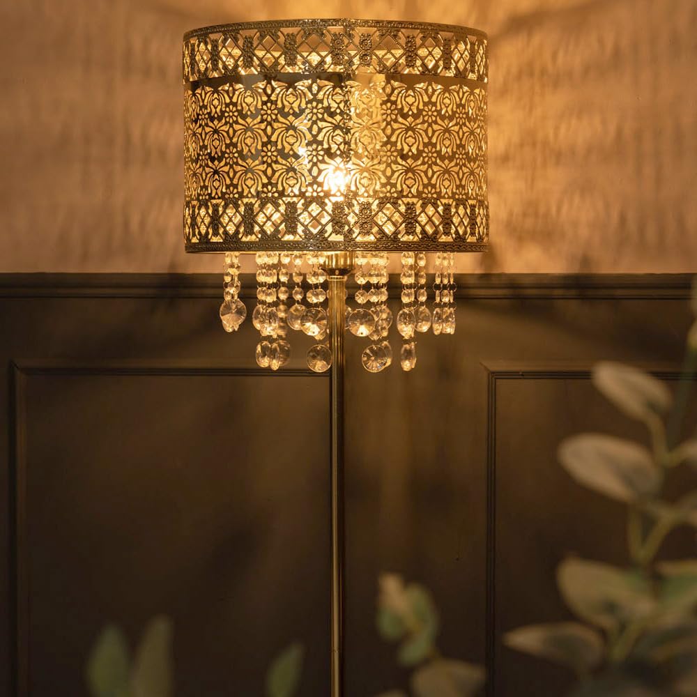 Valuelights Enna Gold Moroccan Style Floor Lamp With Acrylic Jewel Droplet Drum Lampshade Bulb Included - View #9