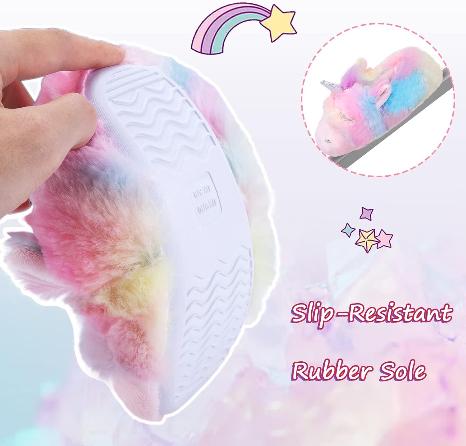 Girls Unicorn Slippers, Toddler No-Slip Cozy Soft House Slippers with Comfy Memory Foam House Shoes for Girls Bedroom Indoor Outdoor - Image 2