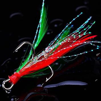AMHDV Feather Fishing Hooks Strong Treble Hooks Size 2 4 6 8 10 Pack of 20