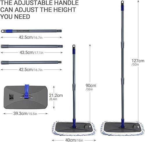 Miniatura 9 de Masthome Trapeador de microfibra extra grande para limpieza de pisos, trapeador plano de 16 pulgadas con 5 almohadillas para uso húmedo y seco, mopa