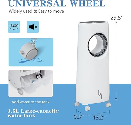 Miniatura 2 de Enfriador de aire evaporativo, aire acondicionado portátil, enfriamiento instantáneo y humidificación con temporizador de 7.5 horas, 3 velocidades y