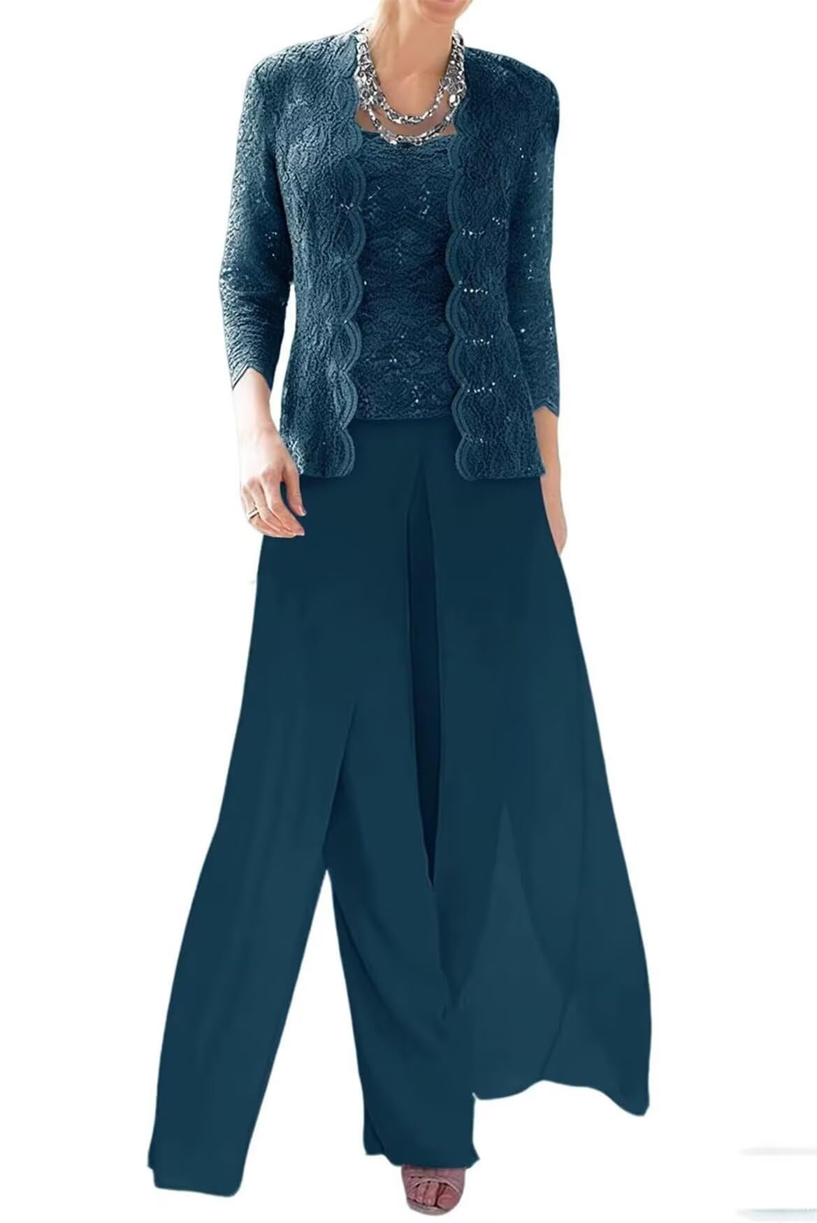 Mother of The Bride Pant Suits for Wedding 3 Pieces Wedding Guest Outfits Sequins Jumpsuits