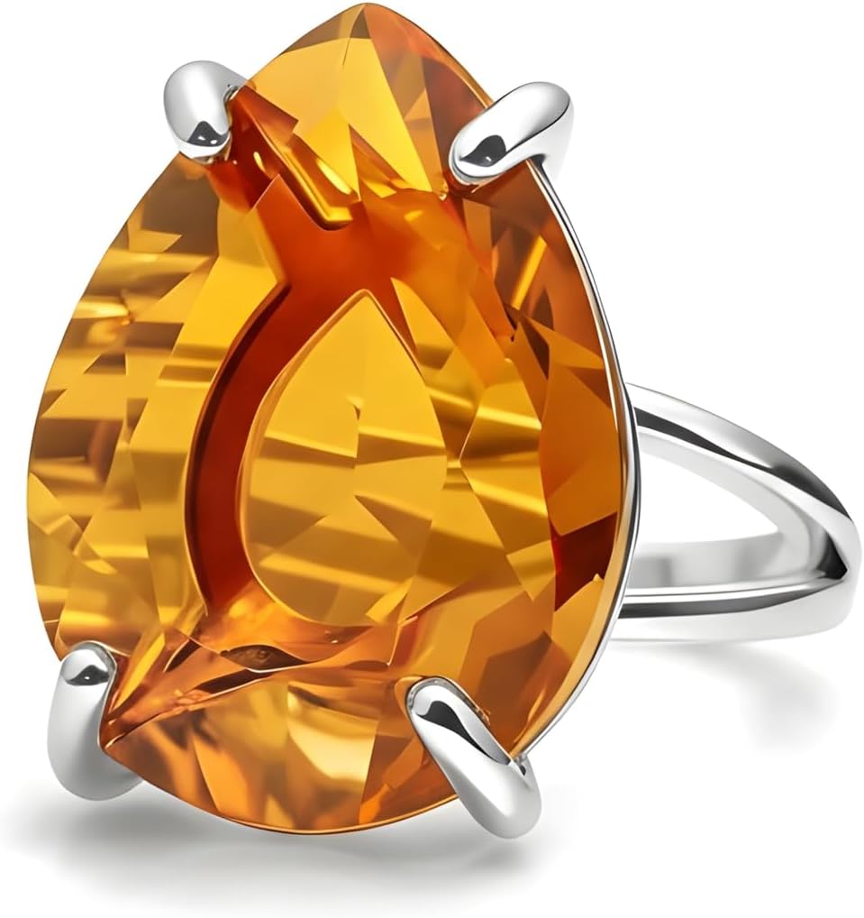 Statement Citrine Ring in 14k Gold Filled Prongs - Handmade Large Rings for Women - Pear Engagement Ring, Fashion Ring, Birthstone Ring - Jewelry Box Included