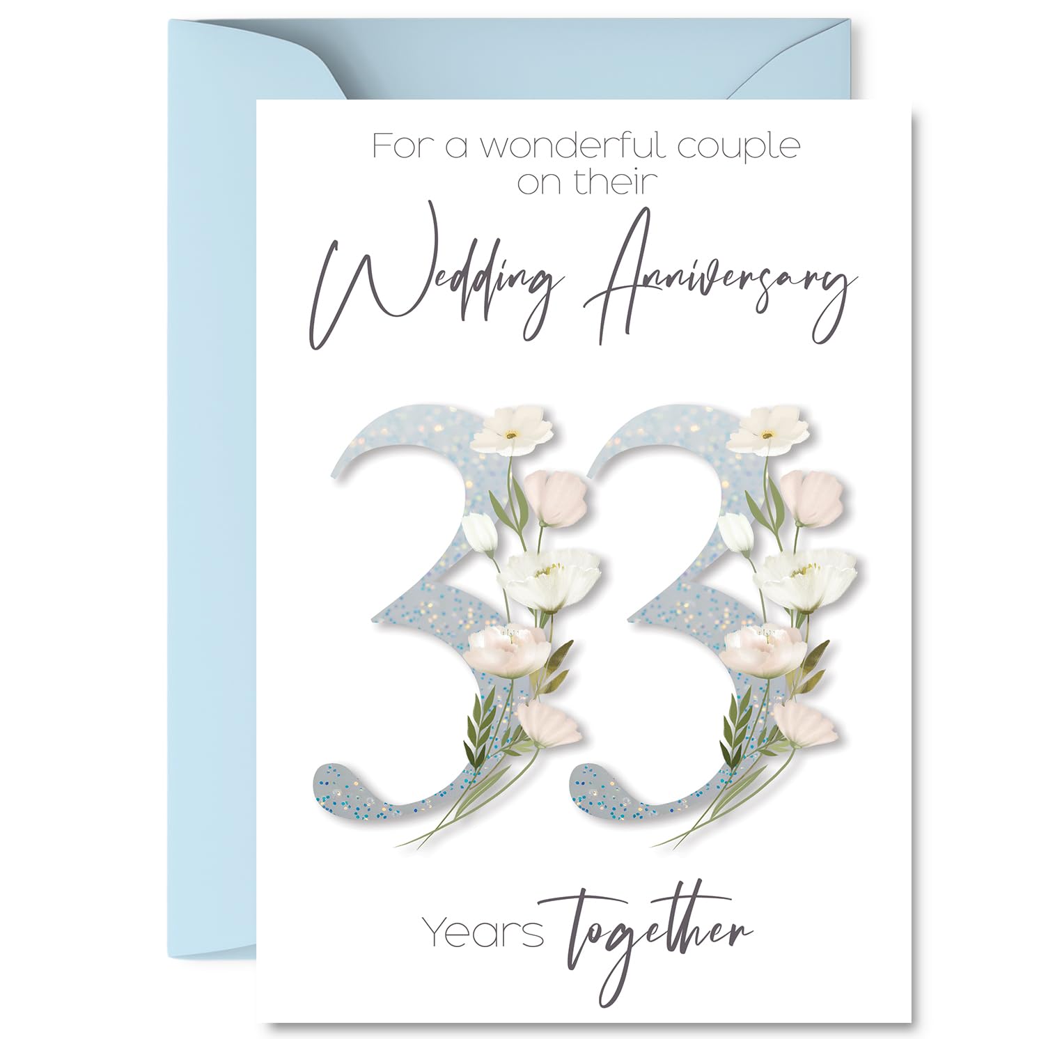 33rd Anniversary Card for Women Men - Fancy Floral Flowers - Happy 33 Year Anniversary Card for Partner Wife Husband Companion, A5 Wedding Anniversaries Greeting Cards