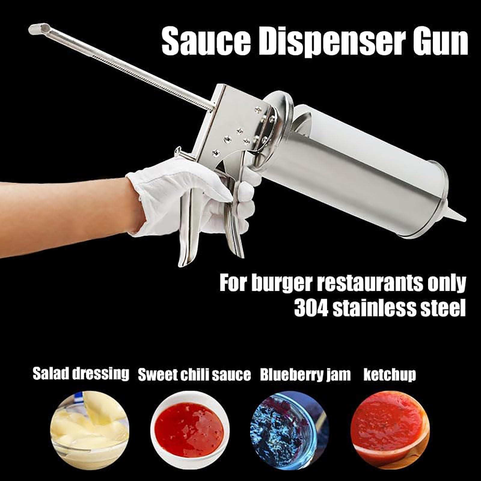 Dispensador de salsa con flujo ajustable y boquillas desmontables para cocinas profesionales y domésticas