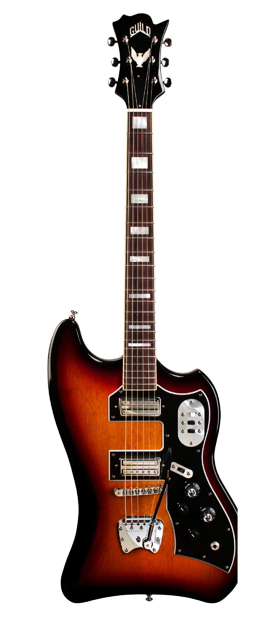 Guild Guitars S-200 T-Bird Solid Body Electric Guitar, Antique Burst with LB-1 Little Buckers, Newark St. Collection