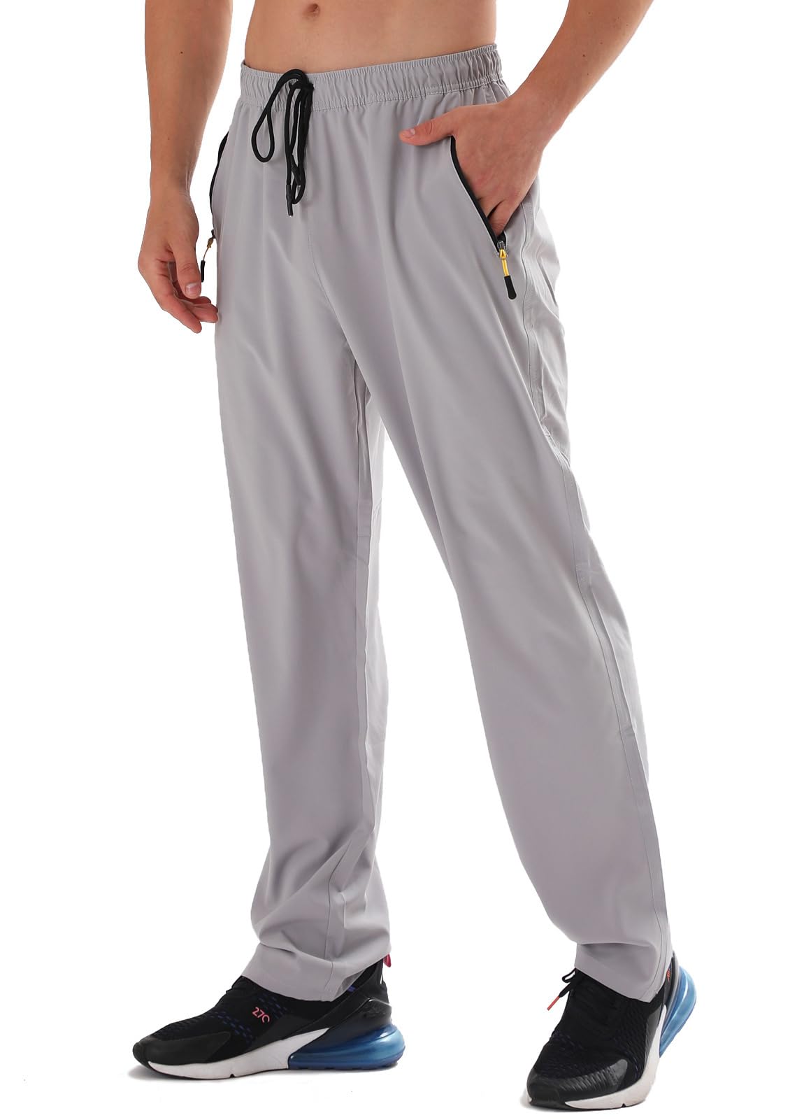Men's Elastic Waist Hiking Pants Water Resistant Quick-Dry Lightweight Outdoor Sweatpants with Zipper Pockets