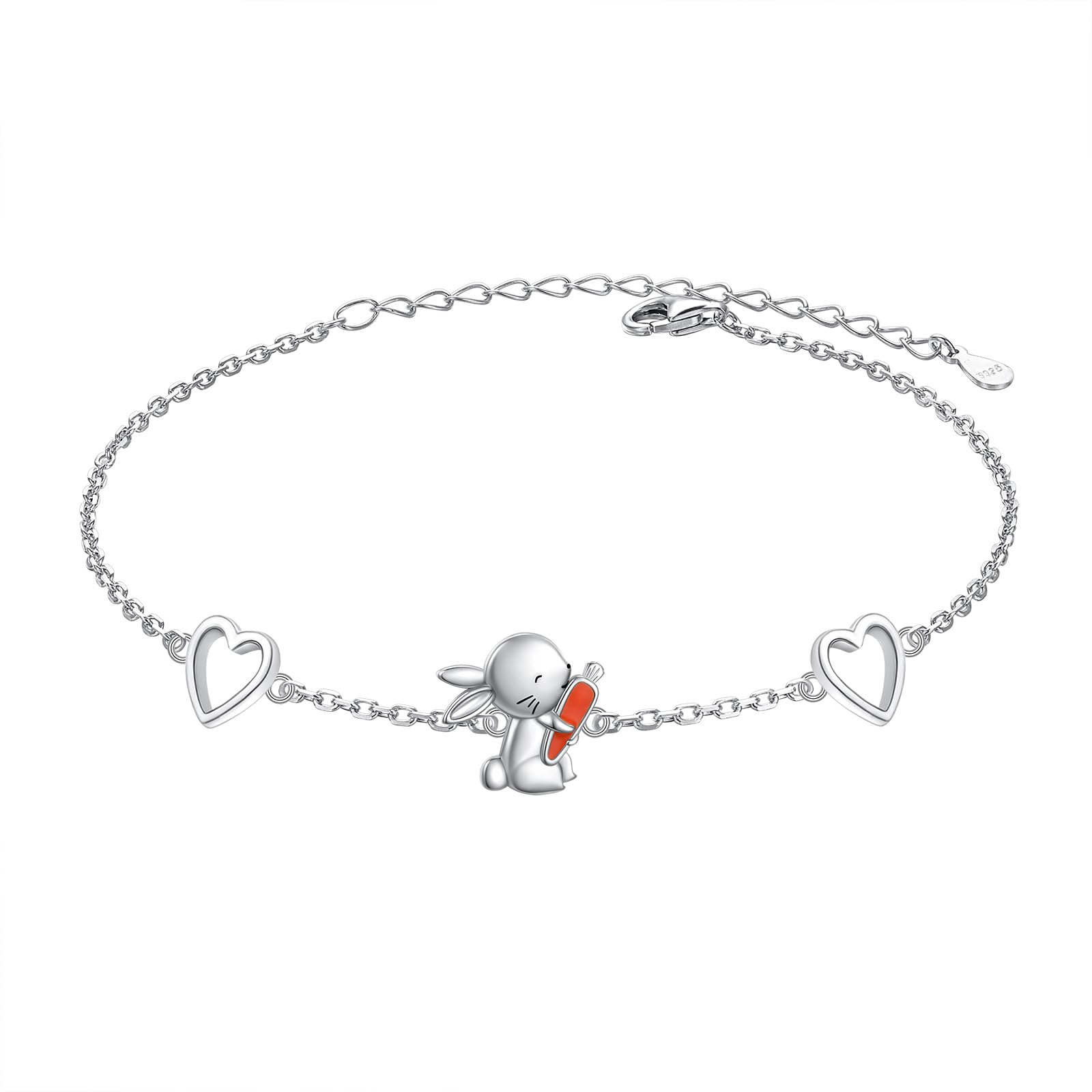 Flyow Pulseras de plata de ley S925 con diseño de tortuga, rana, conejo y corazón para mujeres, adolescentes y niñas, pulsera animal ajustable, joyería, 6.5+2 inches, Sin piedra preciosa