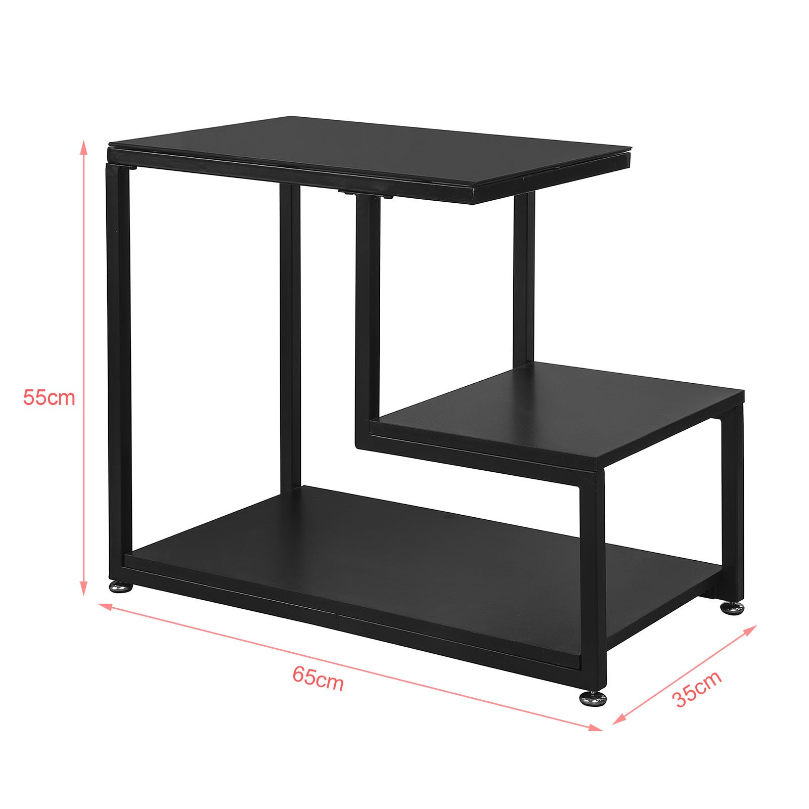 SoBuy Tavolino soggiorno con due piani, in vetro,legno e ferro.nero, FBT65-SCH