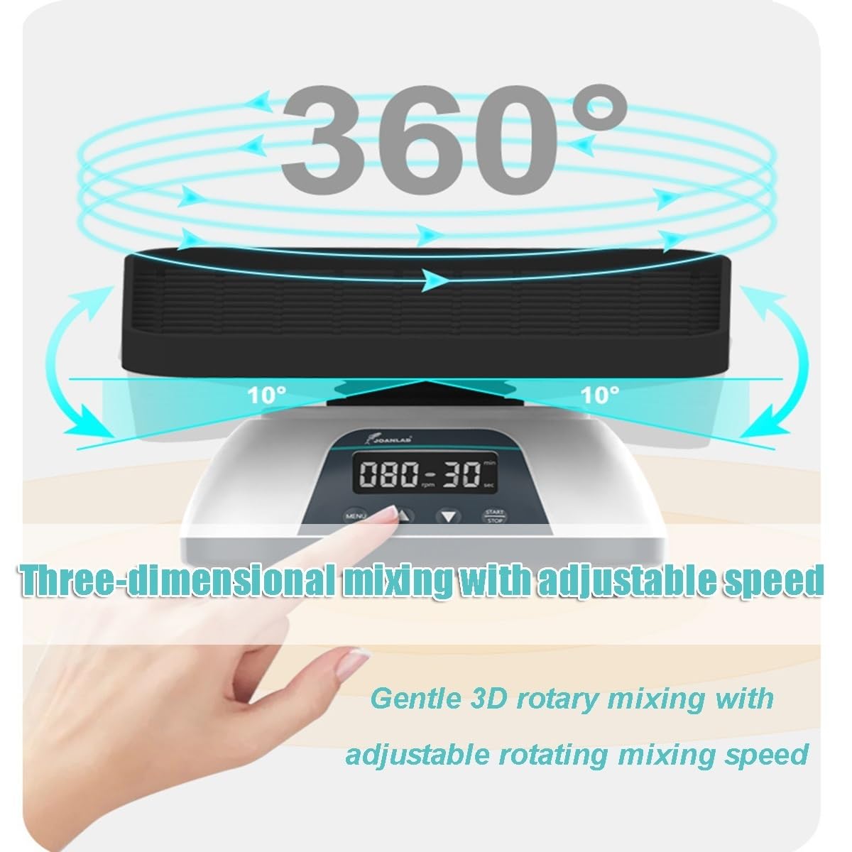 Labs Mezclador rotatorio tridimensional Oscilador agitador de paletas 3D, agitador orbital digital con pantalla LED Velocidad y tiempo, inclinación de 10 ° Velocidad ajustable Velocidad ajustable Agit