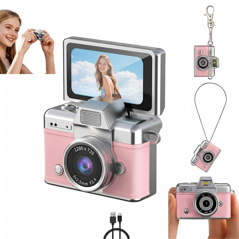 2026 Mini Digital Camera with 1.45 inch 1080p LCD Screen, Mini Flip Screen Camera with Built-in Flash and Flip Screen, Retro Ccd Digital Camera with Lanyard, Portable Keychain for