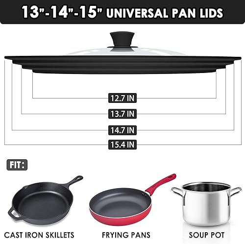Miniatura 3 de Tapa universal de sartén de 13-14-15 pulgadas, tapa de olla de silicona extra grande para ollas, sartenes y sartenes, tapa de sartén de repuesto con