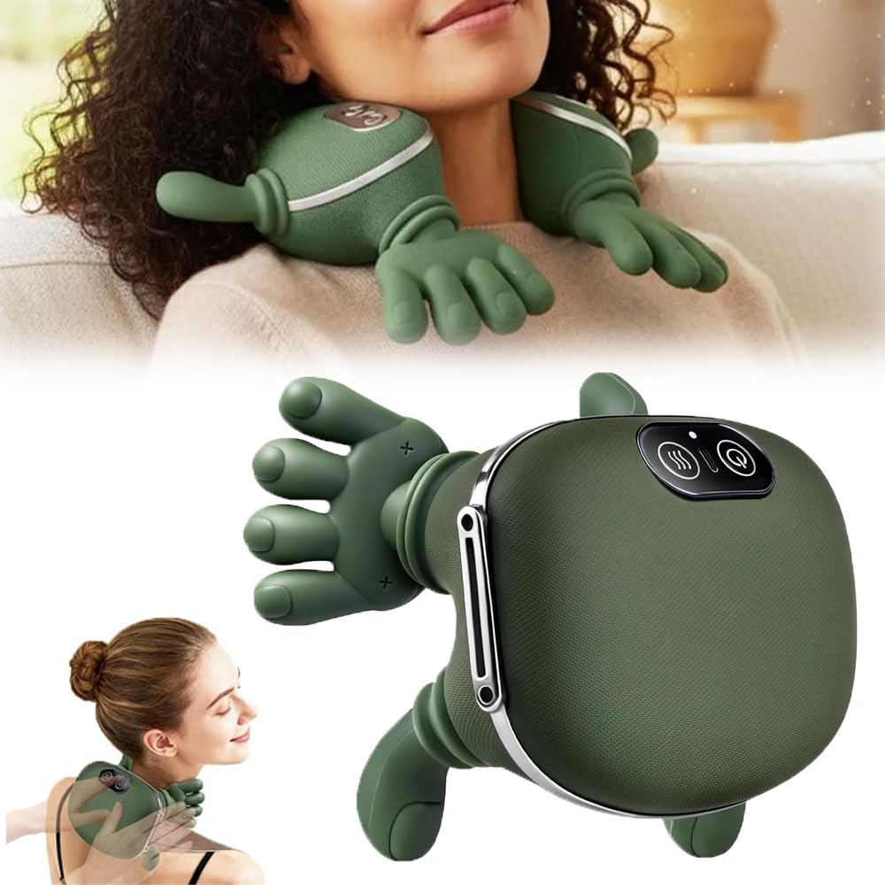Real Touch Therapy Neck and Shoulder Massager, Shiatsu Neck and Back Massager with Heat, Simulates Deep Tissue Massage of Human Hand, Portable Rechargeable for Home, Office