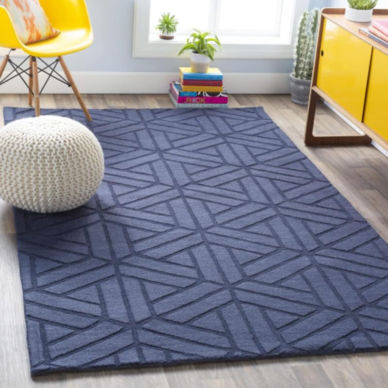 Image of Hand Tufted Modern Design Exported Collection High Low Pattern Wool Carpet for Living Room, Bedroom & Hall (Blue Q, 5 x 8 Feet)