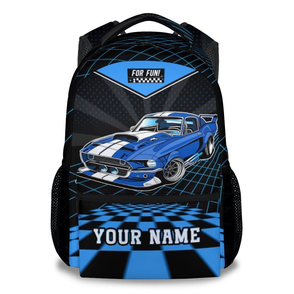Eccustomized Personalized Car Backpack for School - 17 Inches Custom Teens Backpacks for College - Cool Black Bookbag for Student