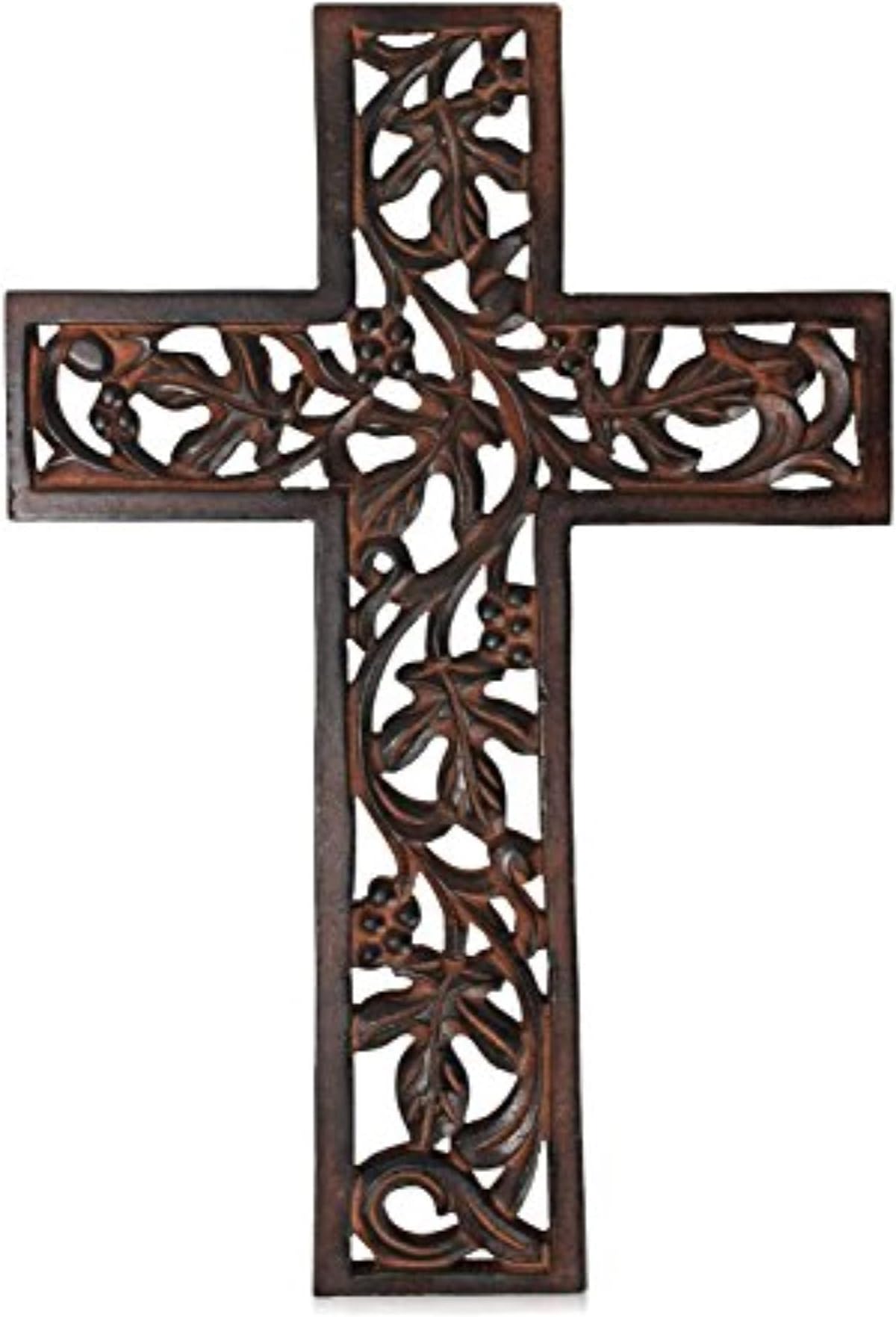 Gifts Wooden Wall Cross Plaque 29 cm Long Hanging with Hand Carved Floral Design Religious Altar Home Living Room Decor Lightweight