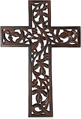 ALTAR INDYA - Cruz de madera hecha a mano para colgar en la pared, diseño antiguo, altar religioso