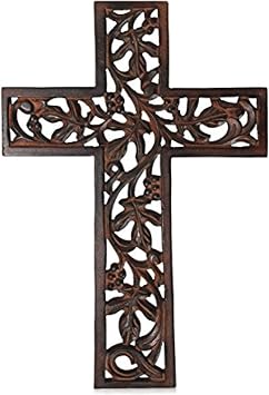 STORE INDYA Handmade Wooden Wall Hanging Cross Antique Design Religious Altar