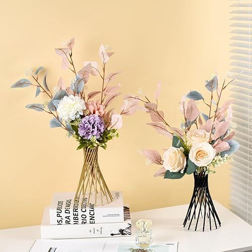 Miniatura 5 de Florero con marco de arte de hierro, florero de hierro simple nórdico con tubo de ensayo de vidrio, planta y flor hidropónicas, jarrón decorativo de