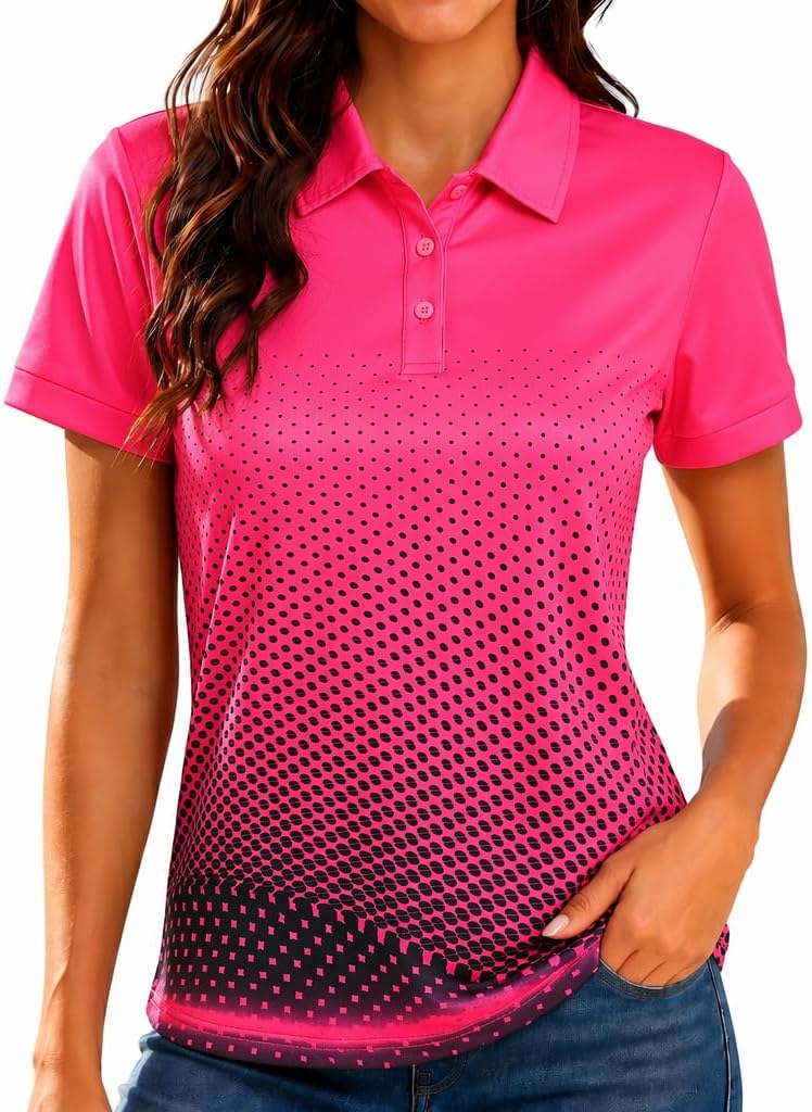 Little Beauty Women's Golf Polo Shirts Short Sleeve Moisture Wicking Tennis Athletic Shirt with 3 Button