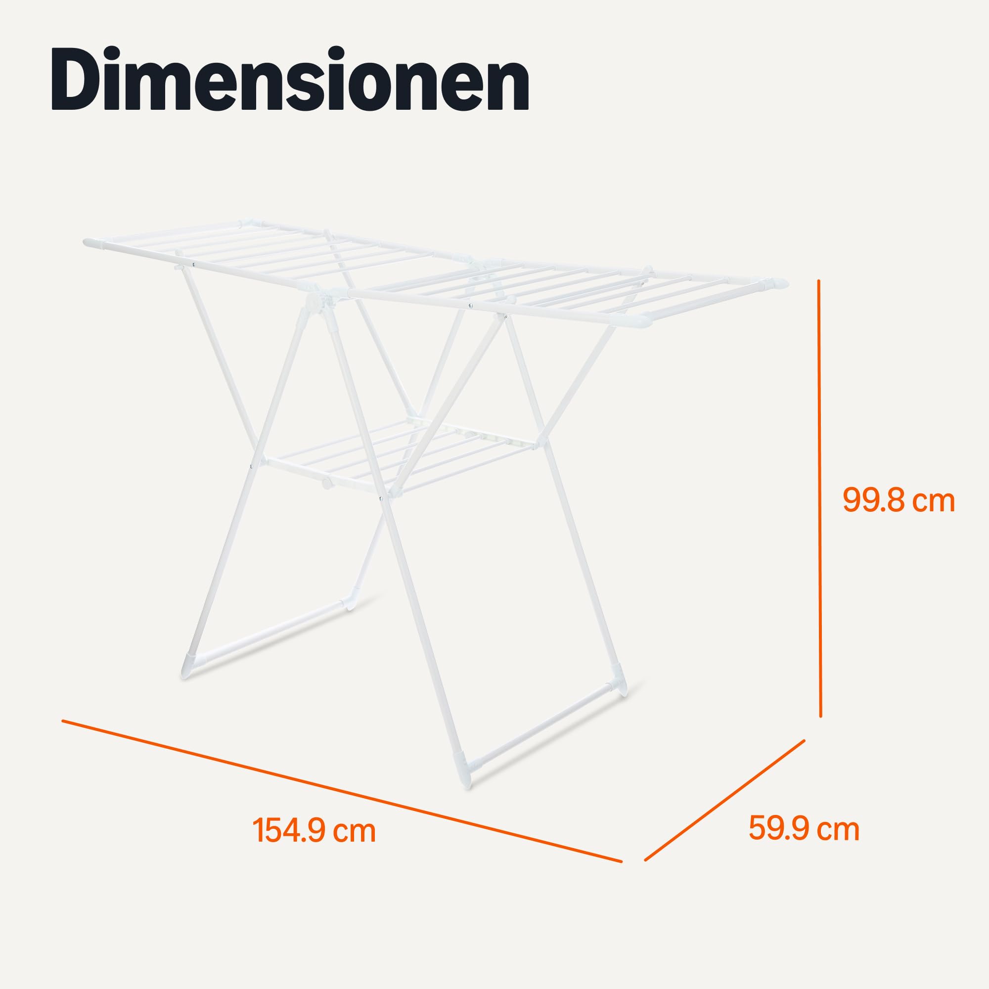 Amazon Basics Wäscheständer aus Metall, 2 Flügel, faltbar, 155 x 60 x 100 cm, Weiß