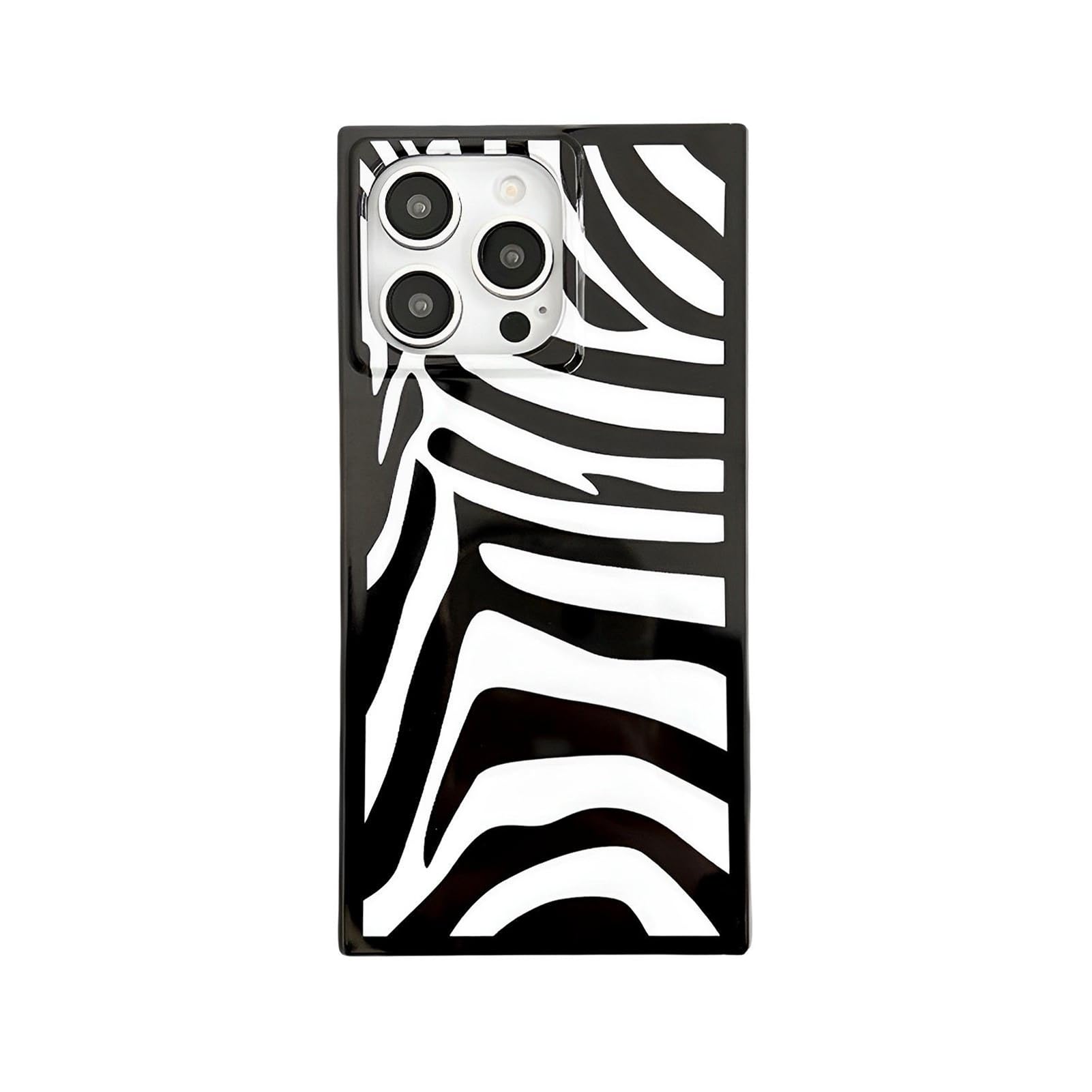 Zebra Striped Print Rectangle Phone Case for iPhone 15 (NOT Pro) Cute Retro Rectangled Edge Trunk Design Slim Glossy Sleek One Piece Strong Protective