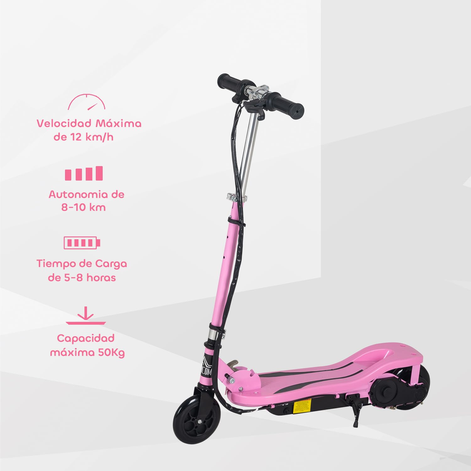 HOMCOM Patinete Eléctrico Plegable para Niños de 7-14 Años, Patinete Eléctrico con Velocidad MAX. 12 km/h, Alcance de 8 km, Altura Ajustable, Freno de Mano