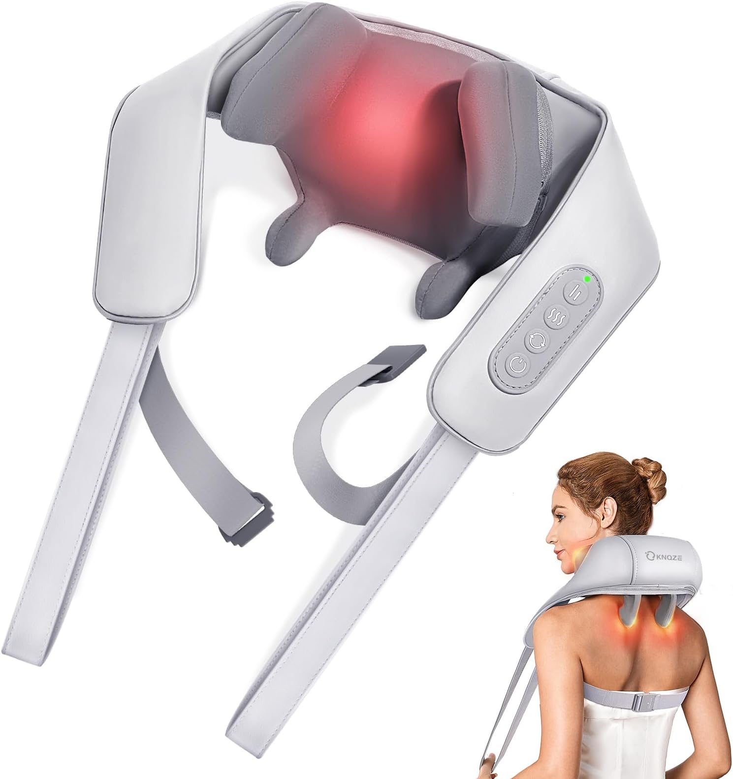 Neck Massager for Neck Pain Relief, 4D Deep Kneading Massagers with 6 Massage Nodes, Cordless Shiatsu Neck and Shoulder Massage Pillow with Heat for Neck, Traps, Back & Leg, Gifts - Gray