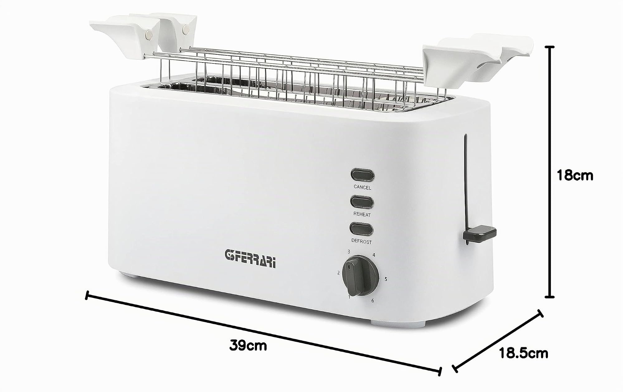 G3 Ferrari G10142 Tostapane Grandi Fette "Essential Toast", 1500W, 4 Toast, Bianco