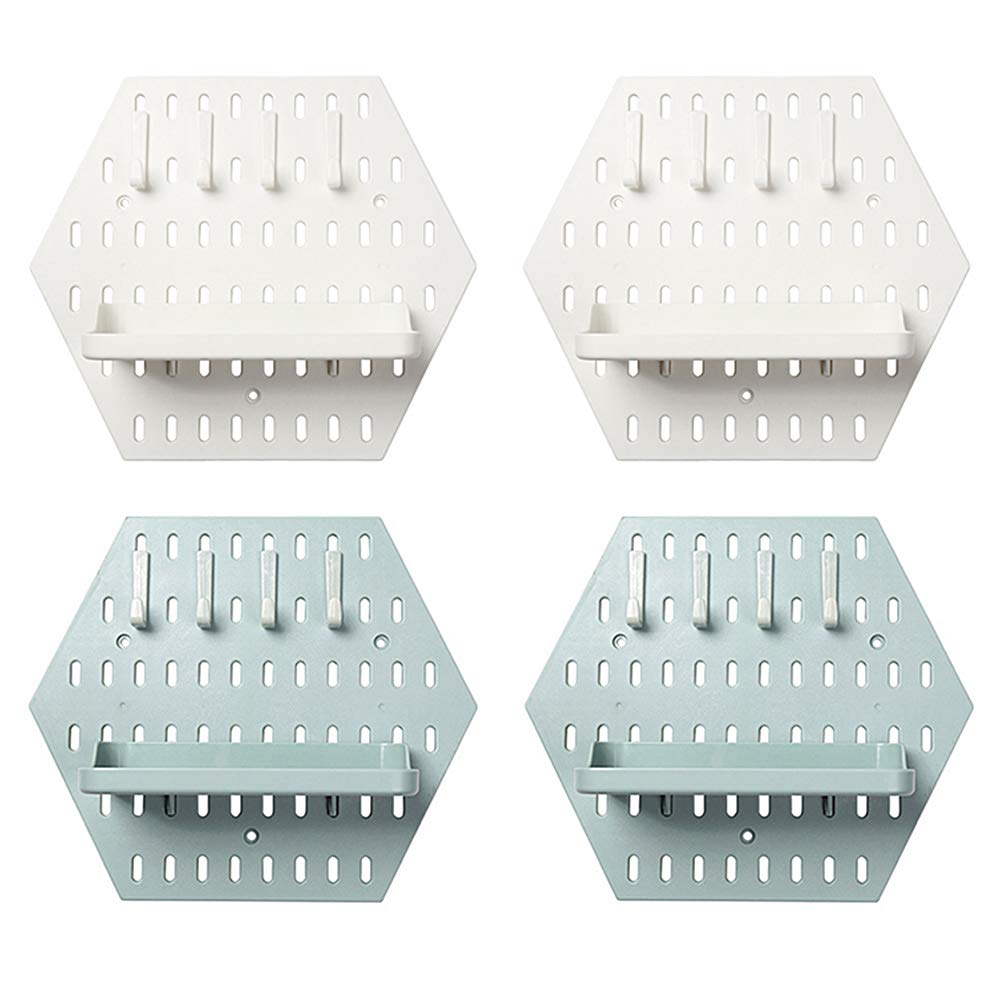 XXSC-ZC ABS Resin Wall Mount Storage Shelf, Kitcher Bathroom Organizer Rack, No Drilling, Strong and Durable,white2+blue2