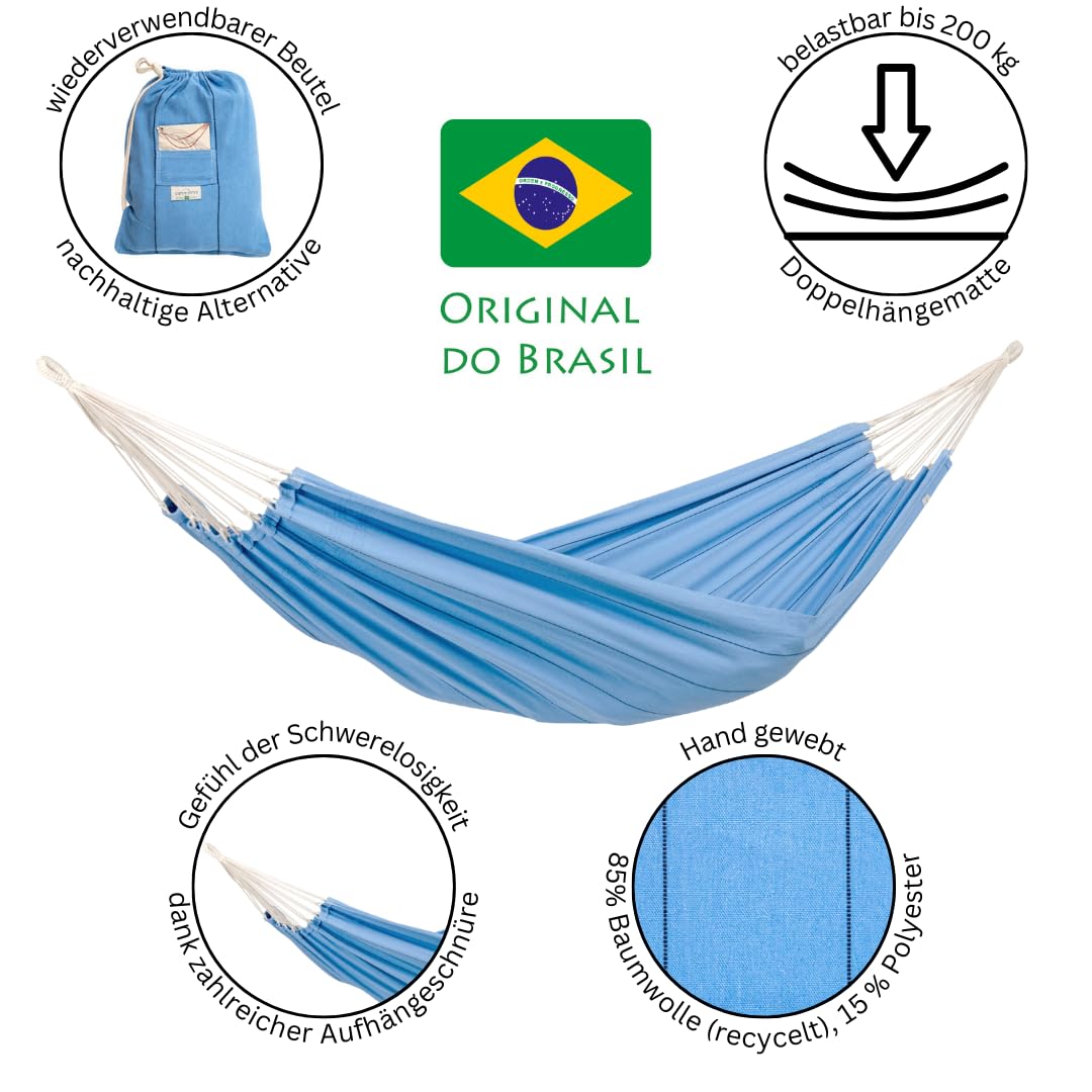 Amazonas - XL Hamac Arte | Hamac brésilien Classique avec Fines Rayures tressées à la Main | Surface de 230 x 150 cm | Charge jusqu'à 200 kg | Couleur : Bleu
