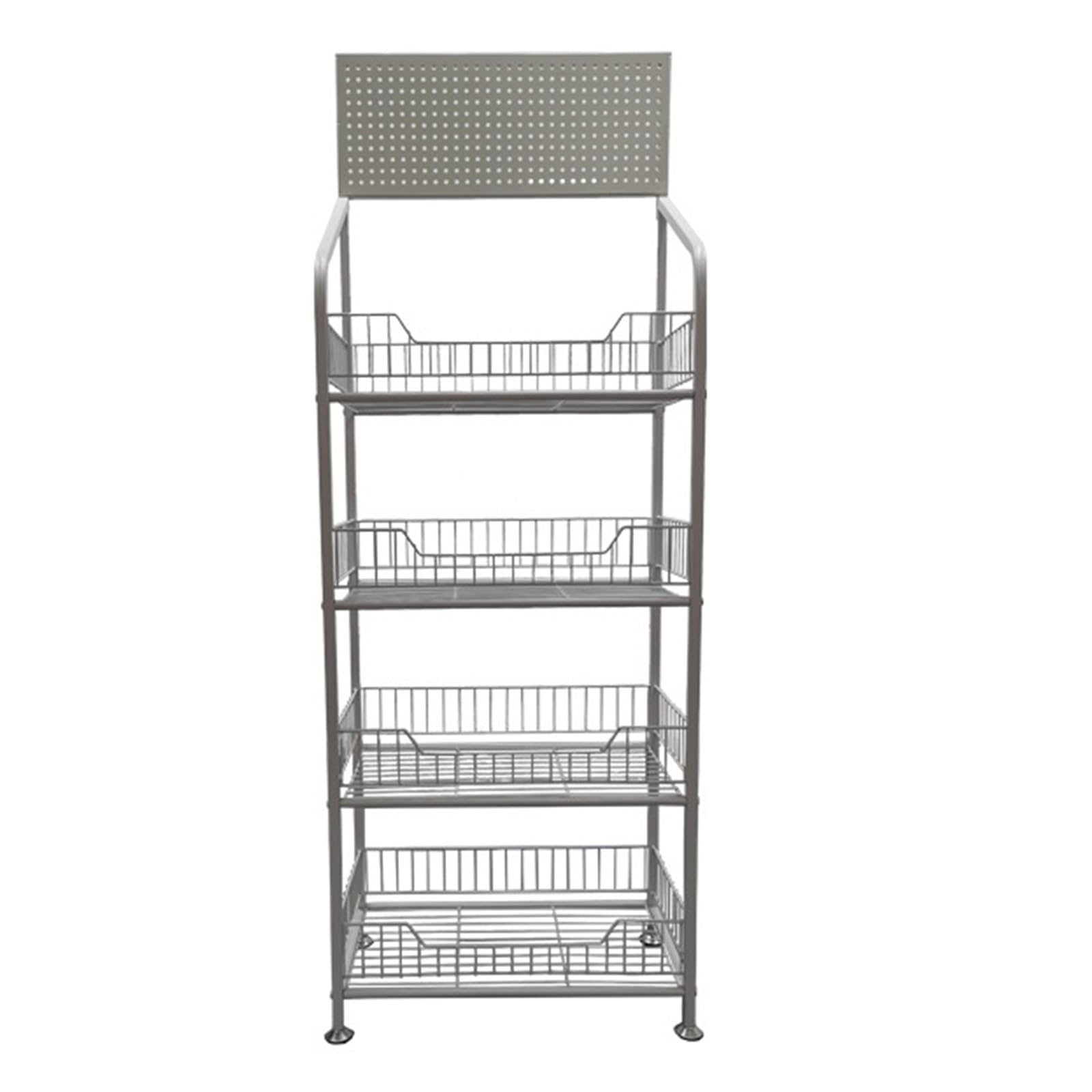 Generisch 4-stöckiges Süßwaren- und Snack-Display mit Rollen, stehendes Metallregal für Badezimmer, Wohnzimmer, Büro, Garage, Weiß (260 x 27 x 153 cm)