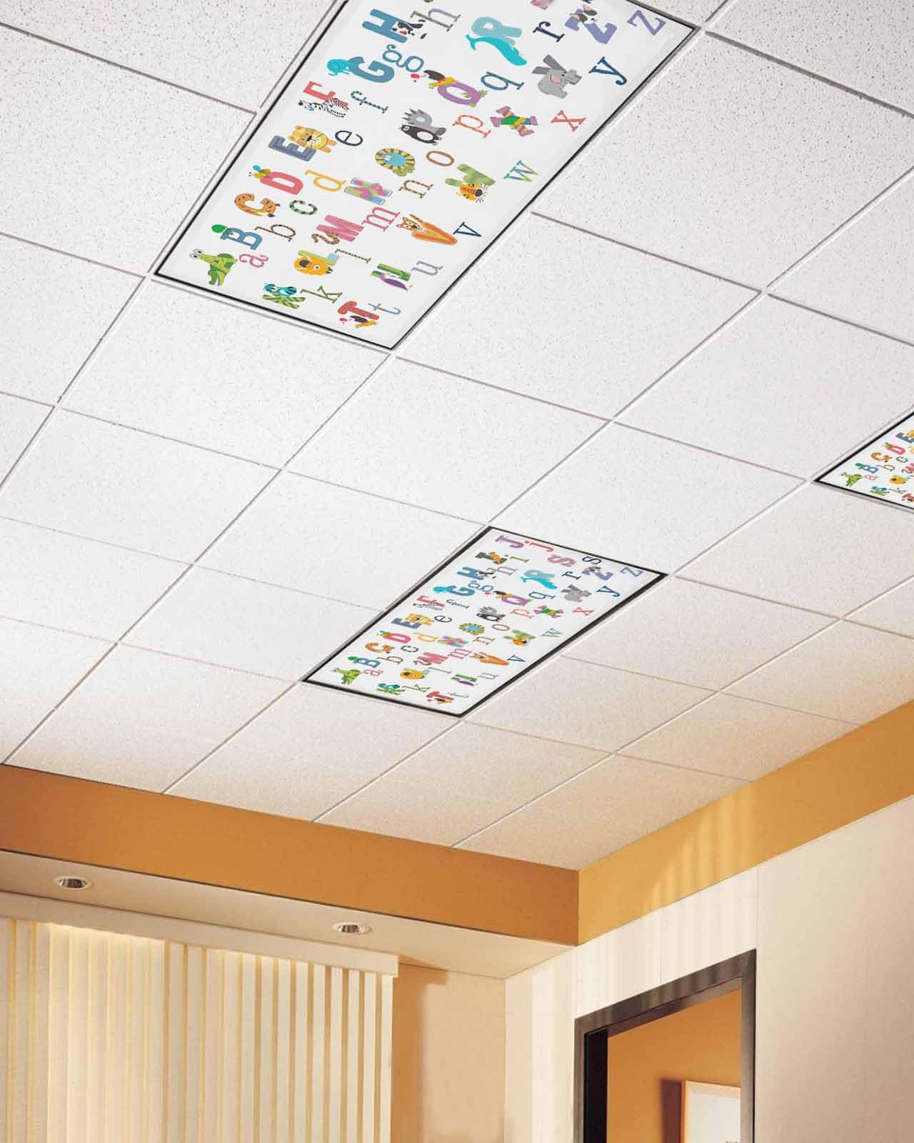 Fluorescent Light Covers - Funny Cartoon Alphabet with Animal Magnetic Light Cover for Ceiling, Cute Children Letter Fluorescent Light Shade Panel for Classroom Office