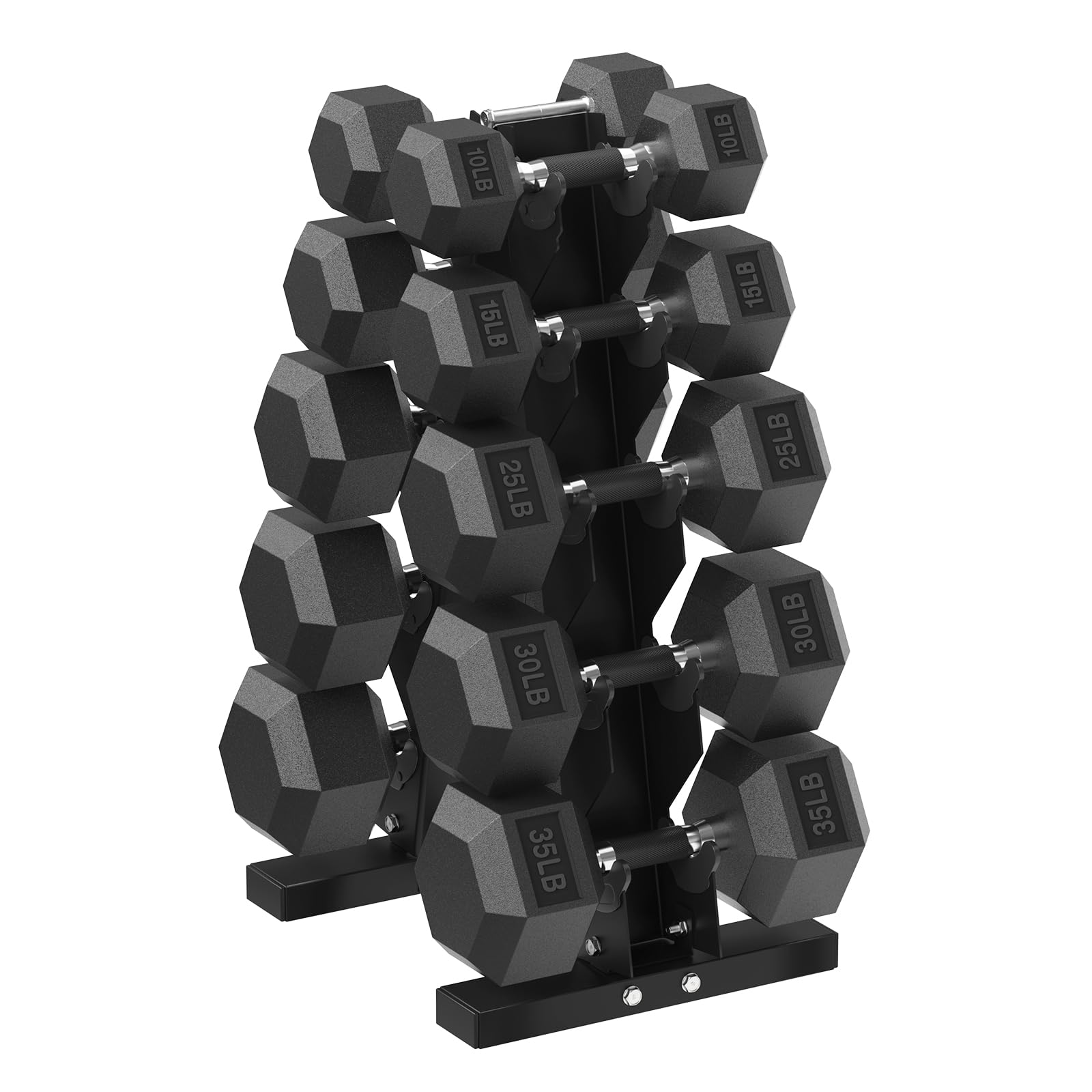 HANDBODE Hex Dumbbell Set with Vertical Storage Rack, 100–550 lb | Non-Slip Handle Design for Secure Grip, Rubber Encased Dumbbells, Hand Weights for Strength Training and Home Gym 230 lb (10, 15, 25, 30, 35 lb) X 2 & Rack