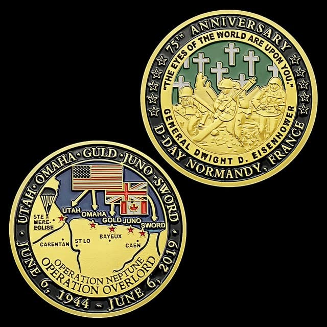 75th Anniversary of D-Day Souvenir Coin The Eyes of The World Are Upon You Veteran Challenge Coin Gold Plated Commemorative Coin