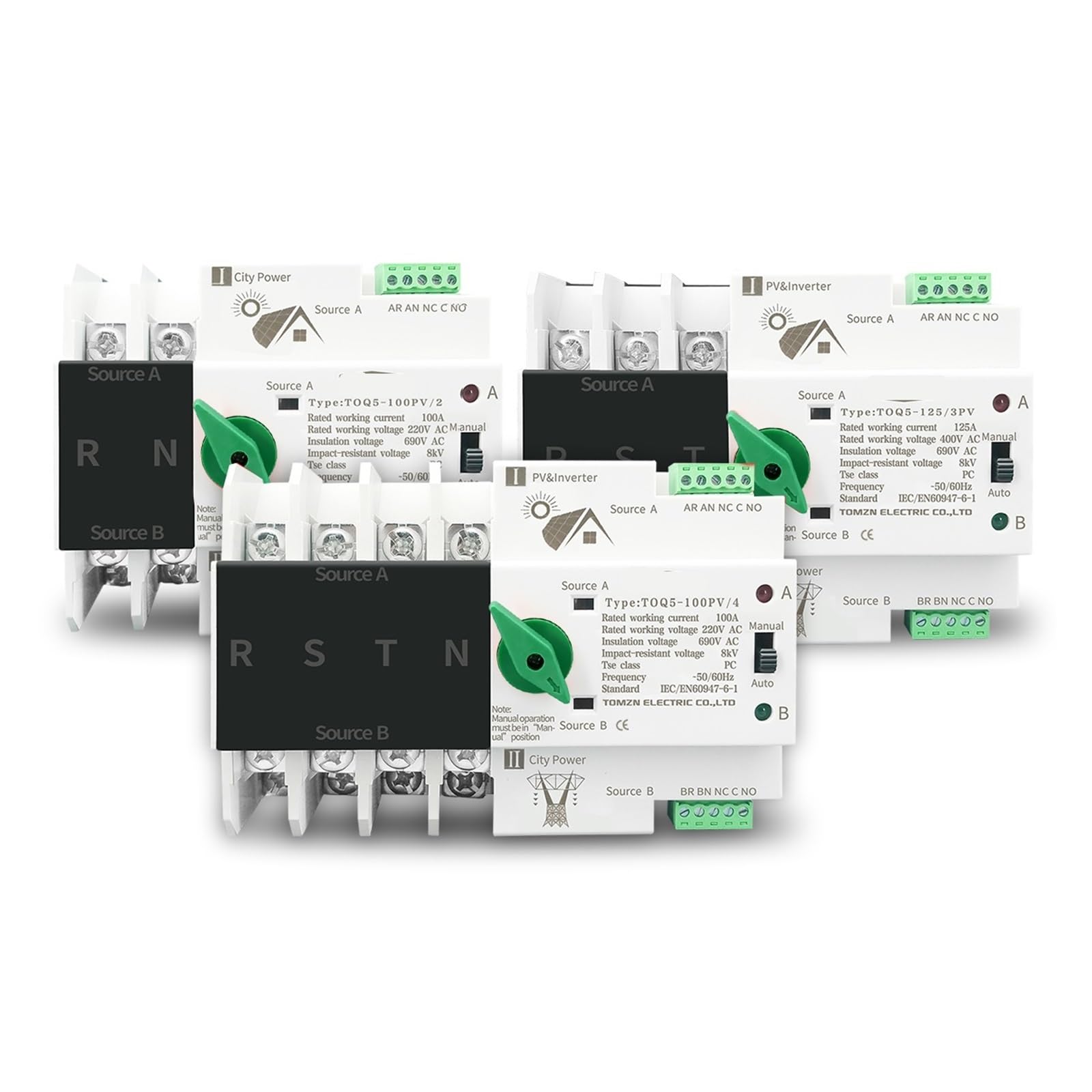 Inverseur automatique 4P 63A rail Din commutateur double puissance PV