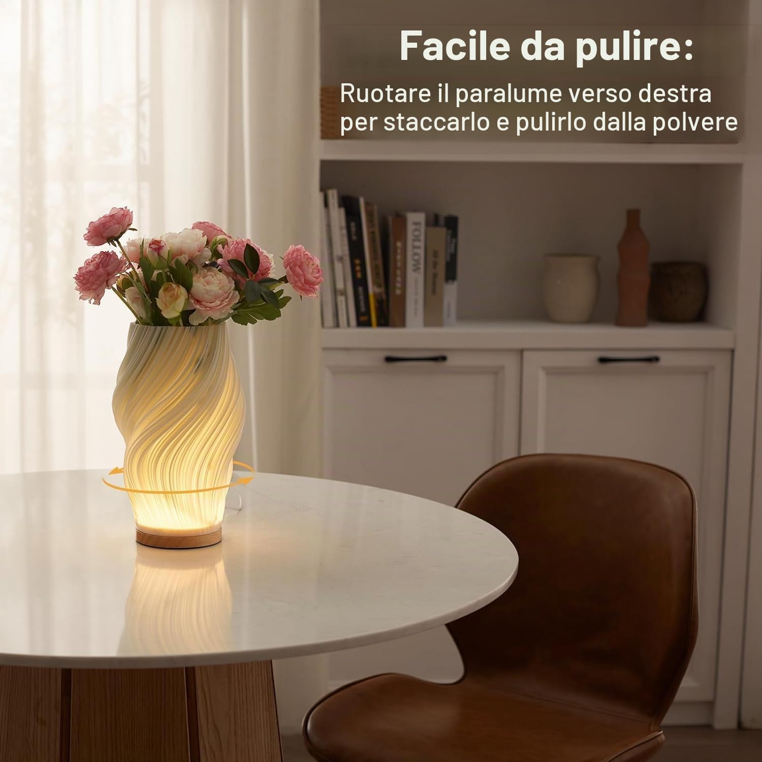 Lampada da comodino base in legno - Lampada da tavolo con controllo a pulsante per camera da letto dimmerabile in 12 modi, con paralume in PLA per soggiorno (Bianco-F, Grande)