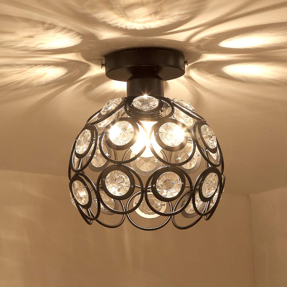 iDEGU Zestaw 2 nowoczesnych lamp sufitowych z kryształu i metalu, przemysłowa oprawa oświetleniowa E27, klosz podświetlenie do sypialni, wejścia do korytarza, 20 cm (czarny)