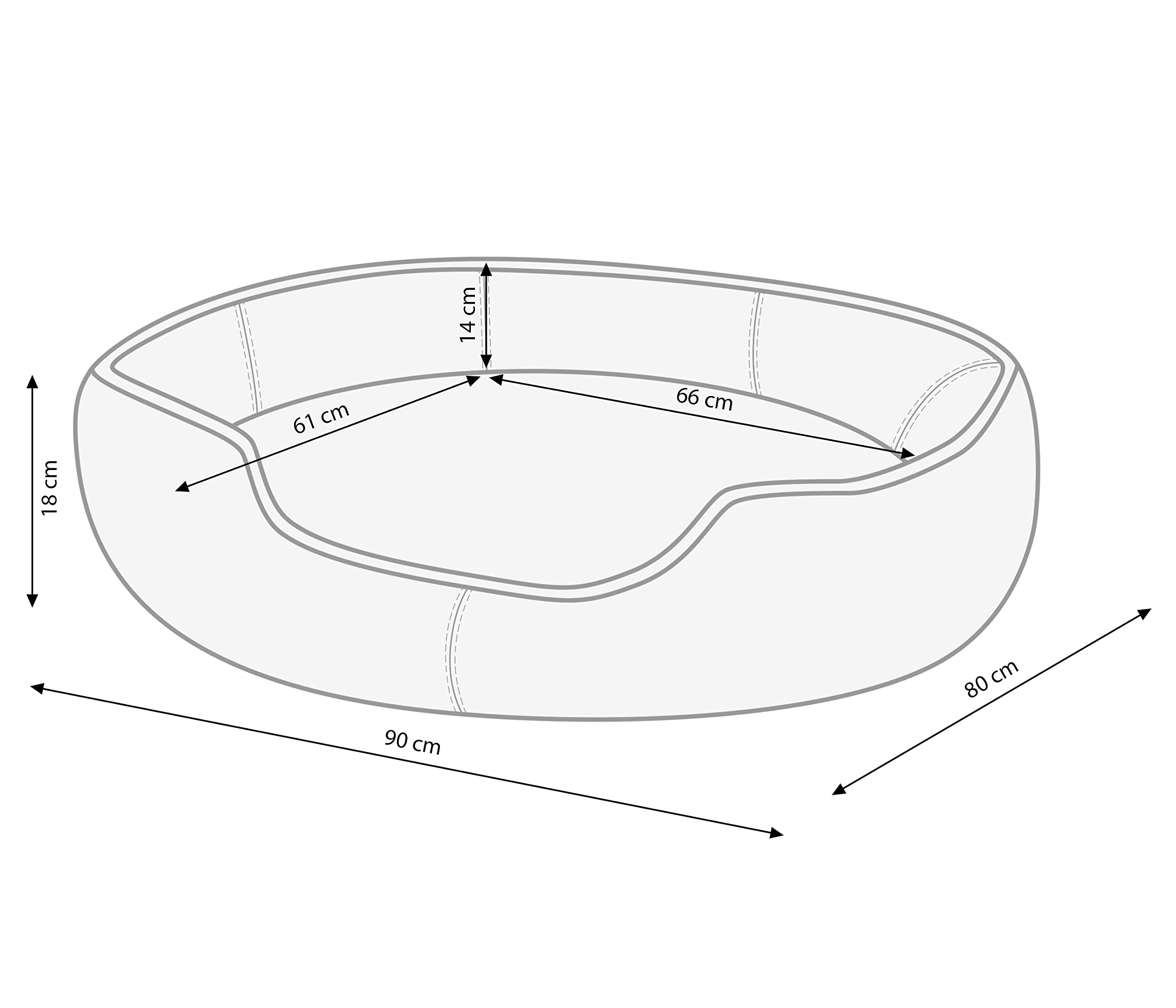 Dehner Cuccia per cani e gatti Sammy, ovale, ca. 90 x 80 x 14 cm, poliestere, grigio