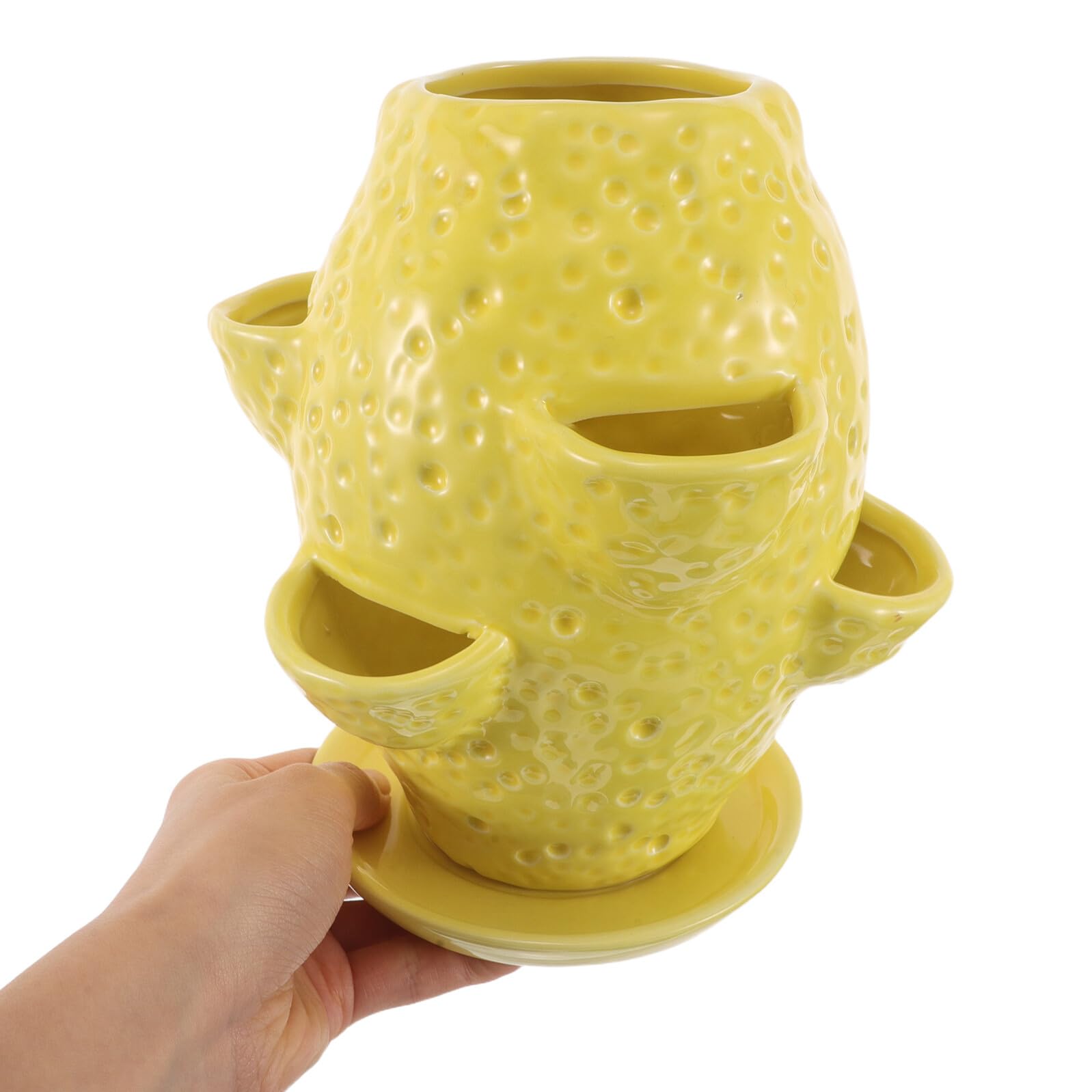 Ceramiczne Doniczki Kształcie Cytryny z Otworami Lekka i Trwała Osłonka z Podstawką Donica Do Storczyków i Sukulentów Wielootworowa Doniczka Do Domu i Ogrodu