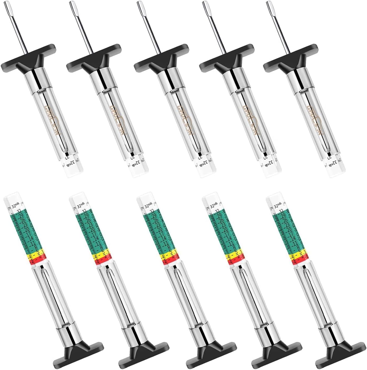 GODESON Tyre Tread Depth Gauge UK, 6-Sided Smart Color Coded Tyre Depth Gauge UK, Tire Depth Measurement Tool in 25MM/32nds(Pack of 10)