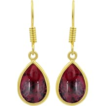 14K Yellow Gold Plated & Silver Plated Natural Gemstone Dangle Earrings for Women - Pear Shape Light Weight Trendy Birthstone Handmade Dangle & Drop Earrings Jewelry - Gifts for Her