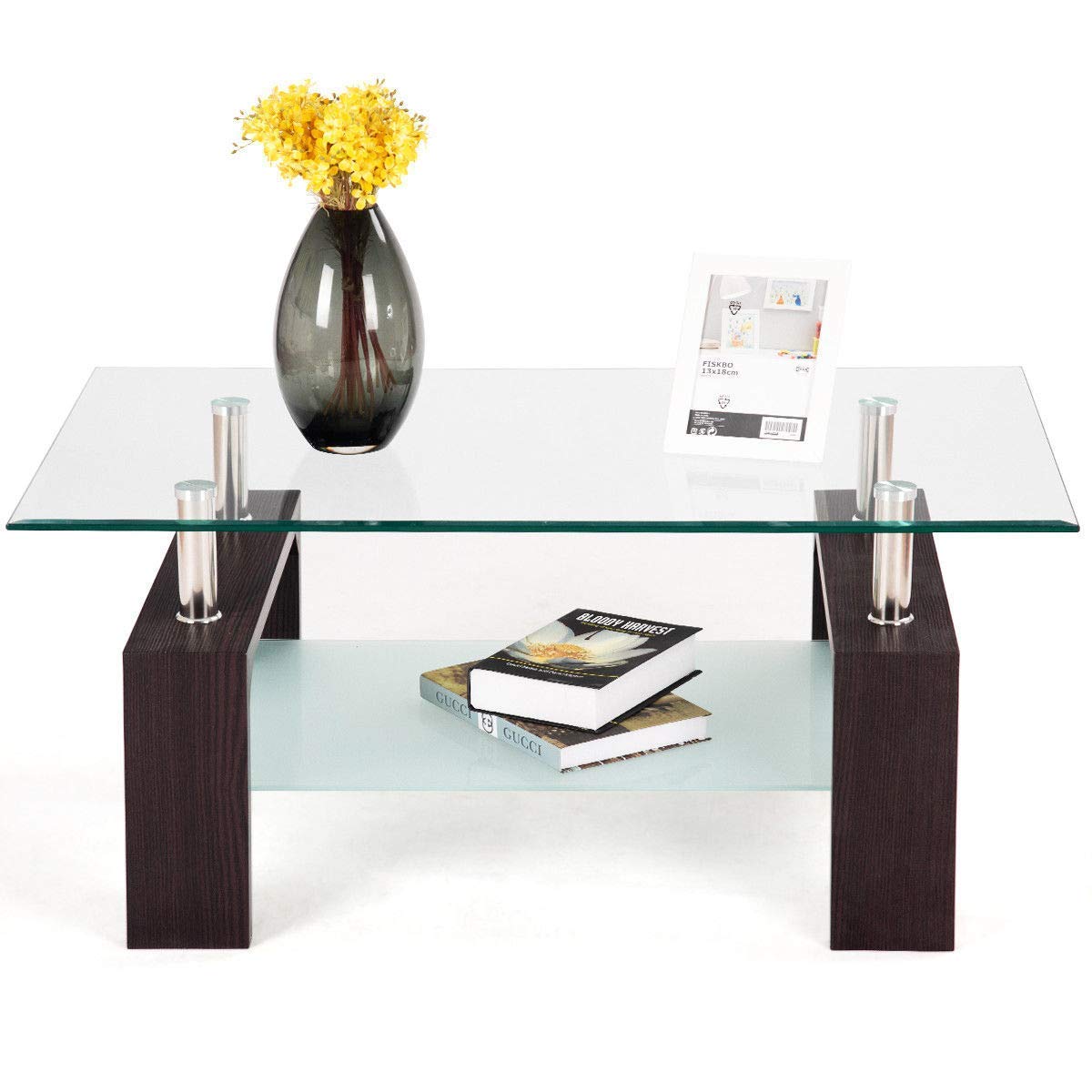 Buy Tangkula Rectangle Glass Coffee Table , 2Tier Tea Table w/Tempered