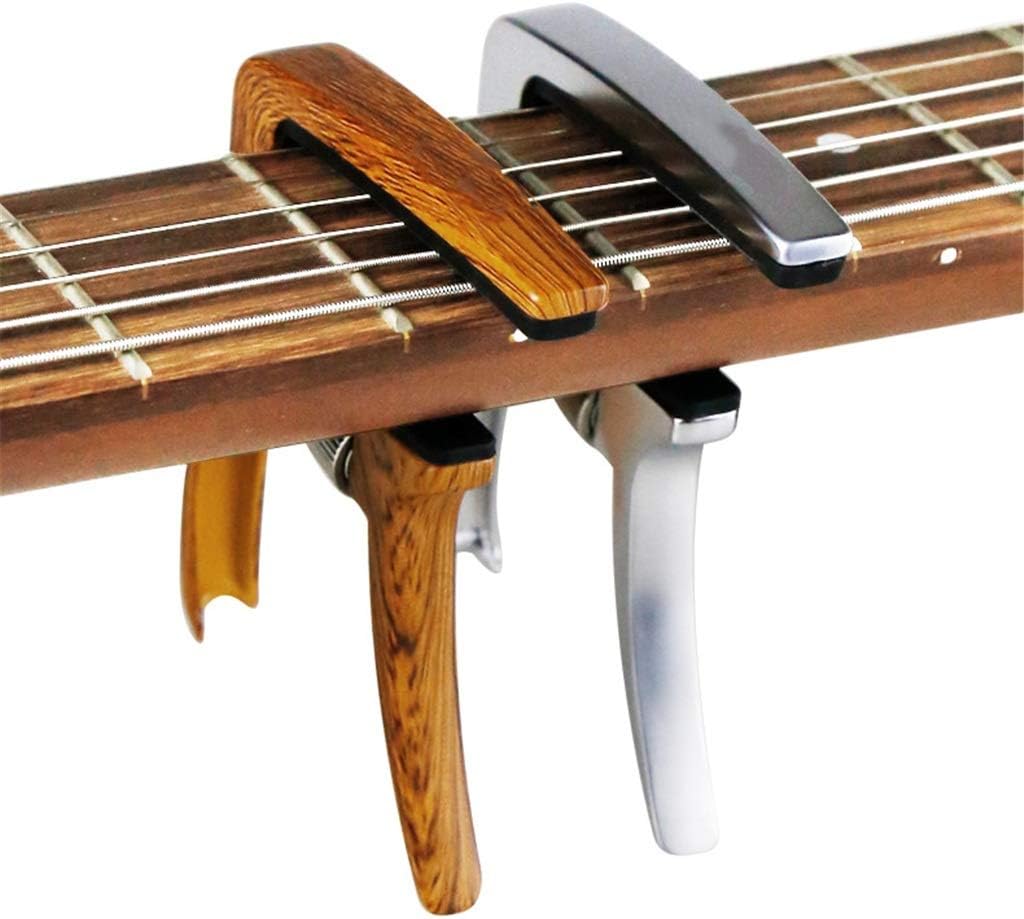 Electric Acoustic Guitar Capo Metal Capotrase Also for Bass Ukulele Color Silver, Wood Grain(E)