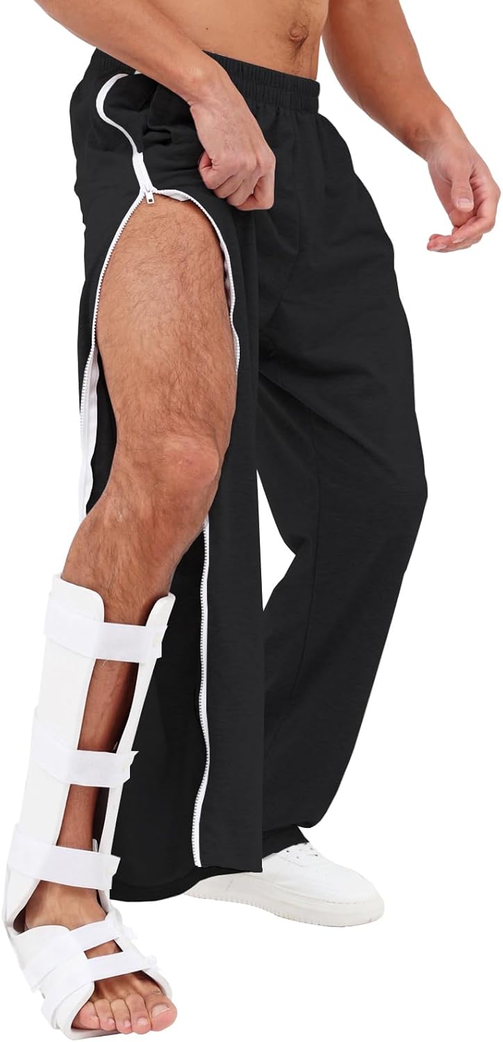 Tearway Mens Post Surgery Pants 2 Side Zippers Basketball Sweatpants Tear Way Pants Bedridden Patient Clothing