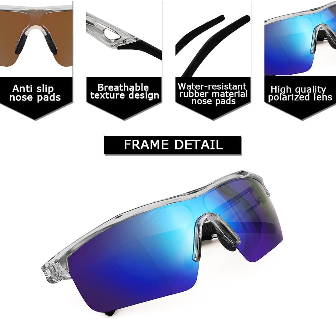 FEISEDY Kids Teens Baseball Polarized Sunglasses Sports TR90 Frame Boys Girls Cycling B2454 Transparent Gray-blue 125 Millimeters